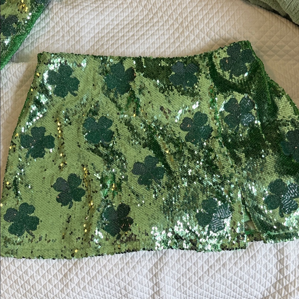 Green Queen of Sparkles Sequin Shamrock Skirt